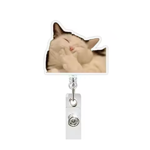 Funny Cat Memes Series Cat Keychain Retractable Lanyard Name Tag Holder Acrylic Memes Badge Reels Of