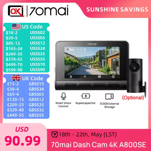 70mai 4K A800SE Dash Cam UHD 30fps HDR Support Dual-Channel 24H Parking HDR Supercapacitor Wifi 6 Vo