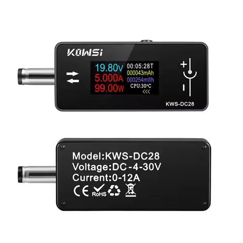 KWS-DC28 DC Voltage Ammeter Power Meter 0.96 inch TFT HD Digital Display Battery Capacity Detector E