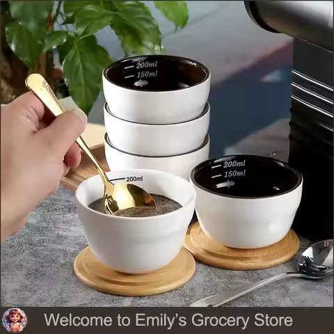 Ceramic Coffee Cup Thickened Measuring Bowl Heat Resistant U Cupping Cup with Spoon Espresso Measuri
