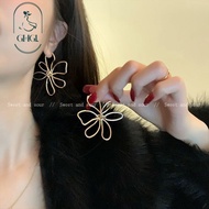 [GHGl] Exaggerated Cool Style Line Flower Earrings High-End Retro Metal Earrings Exaggerated Unique 