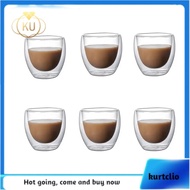 6PCS Clear Double Wall Glass Coffee Mugs Insulated Layer Cups Set for Bar Tea Milk Juice Water Espre