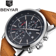BENYAR Men Watch Chronograph Waterproof Sport Genuine Leather Mens Wrist Watches Military Army Clock