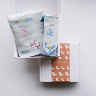 日本kontex 二層紗布巾口水巾禮盒 (恐龍/綿羊)