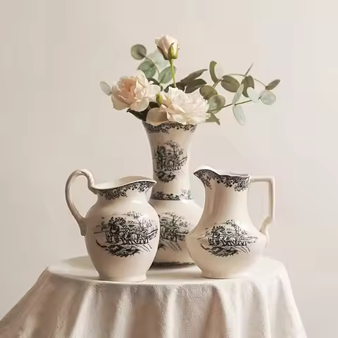 French retro vase, milk pot, new Chinese blue and white porcelain vase, home decoration, flower vase