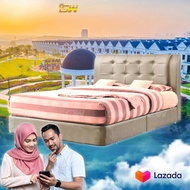 [ FREE 1 X RM99 KING KOIL PILLOW ] ⚡️ PROMOTION ⚡️ Bessy Divan + Headboard Canvas Leather Bed Frame / Katil - King/Queen/Super Single/Single (Mattress / Tilam Not Included)