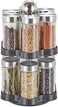 Relaxdays, Silver/Black Spice Carousel, 12 Spice Jars, Spice Rack 360° Rotatable, Stainless Steel, G
