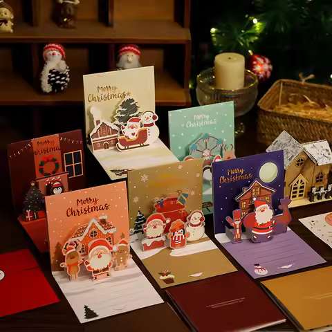1/2/4 Pack 3D Christmas Stereo Greeting Cards Thanksgiving Holiday Blessings DIY Christmas Eve Chris