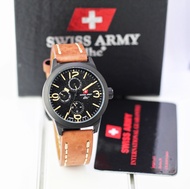Jam Tangan Pria dan Wanita Swiss Army Original Tali Kulit Berkualitas Tanggal Aktif Free Box dan Gar