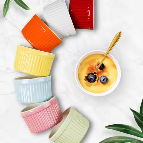 4Pcs Colorful Ramekins for Baking Ceramic Oven Safe Condiment Dish Mini Stackable Creme Brulee Dishe