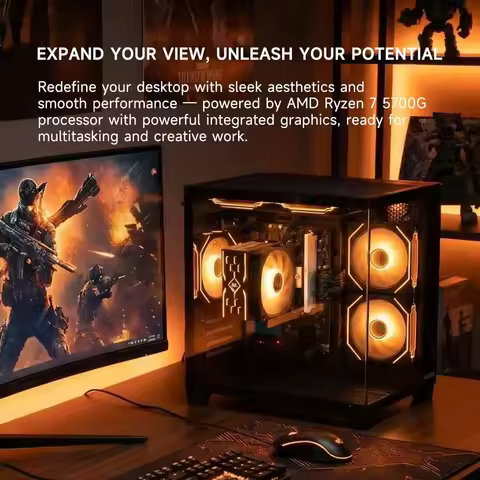 US Shipping Gaming PC Desktop AMD Ryzen 7 5700G 16GB DDR4 1TB NVMe SSD ARGB Fans