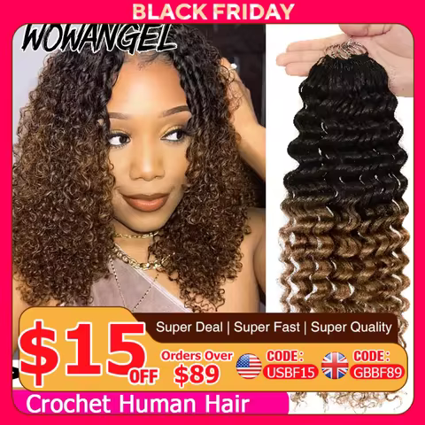 1/4/6 Pack Curly Crochet Hair T1B/30 Ombre Deep Wave Braiding Human Hair Feather Crochet Braid Machi