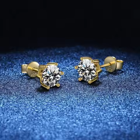 Real D Color VVS Moissanite Stud Earrings Sterling Silver 2CT Diamond Wedding Earrings 14K Yellow Go