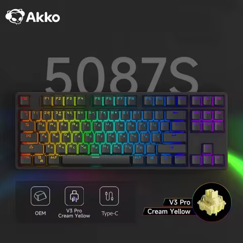 Akko 5087S Black Russian Keyboard ANSI 75% 87 Keys OEM Profile RGB Backlit USB Type-C Wired Keyboard