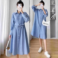 C8036# Pregnant Woman Clothes Long Sleeve Loose Striped Pregnant Woman Clothes Mid-Long Dress Matern