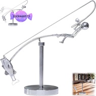 ROCKWAIN11 Kinetic Fishing Sculpture, Handmade Metal The Fisherman Balancing Sculpture, Creative Des