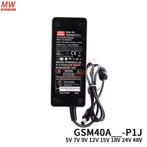 MEAN WELL Power Supply Original 40W AC-DC Reliable Green Medical Adaptor GSM40A12-P1J GSM40A24-P1J G