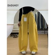 DaDuHey 2025 New Harem Tappered Sickle Yellow Machete Cargo Jeans Female