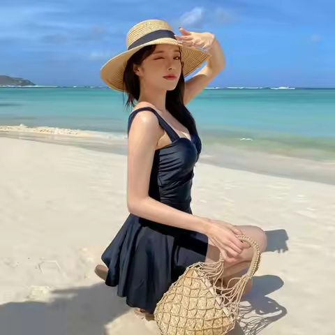 Dress Padded Conservative Swimsuit Steel Support Thermal Belly Cover Swimsuit Gathered Svelte Design