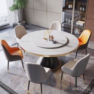 Light Luxury Marble Dining Table and Chair Combination Hotel round Table Modern Minimalist Rock Plate Small Apartment with Turntable Restaurant Dining Table