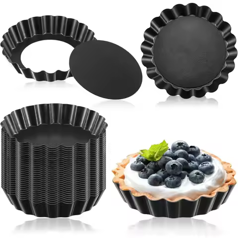 10PCS 4 Inch Mini Egg Tart Pan Molds with Removable Round Bottom Nonstick Pie Tart Bakeware Mold or 