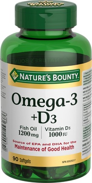 Omega-3 + D3 Fish Oil 1200mg / Vitamin D3 1000IU 90 softgels
