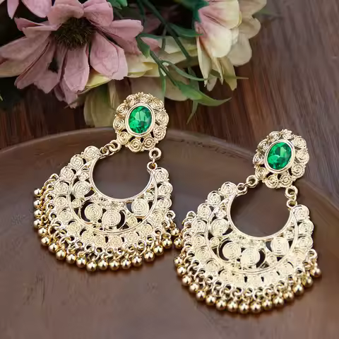 Sunspicems Gold Color Indian Women Earring Ball Tassels Drop Earring Bohemia Bride Wedding Jewelry B