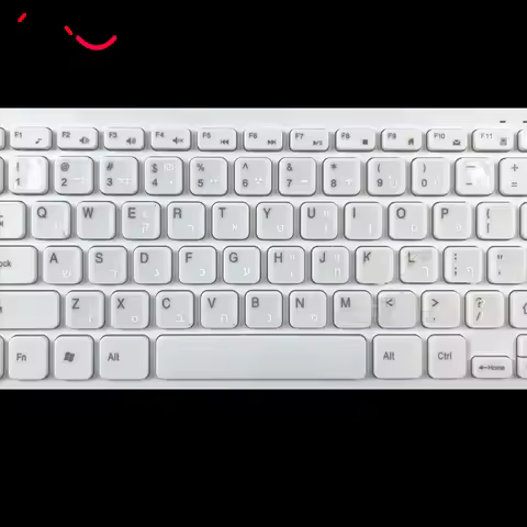 White Hebrew Laptop/Desktop Keyboard Alphabet Sticker on Transparent Background