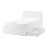 MALM 高床框附2收納盒, 白色/lönset, 120x200 公分