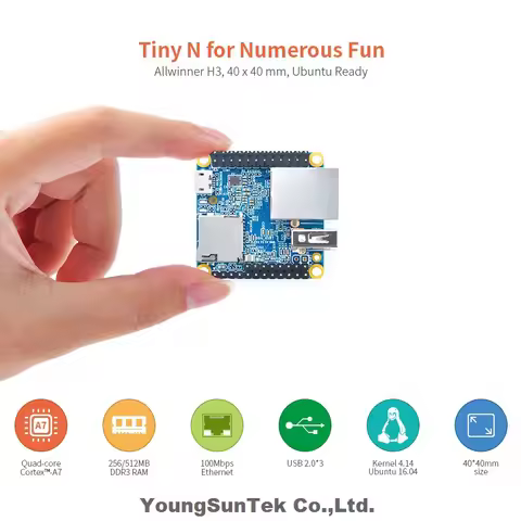 NanoPi Neo v1.4 LTS 512M DDR RAM YoungSunTek Allwinner H3 Quad Cortex-A7,1.2GHz,OpenWRT,Ubuntu Linux