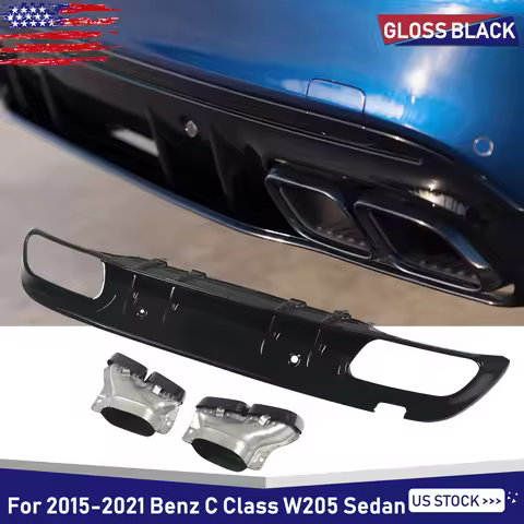 Rear Bumper Diffuser + Exhaust Tips For Mercedes benz W205 C300 Sedan with AMG-Line exterior package
