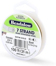 Beadalon 7 Strand Stainless Steel Bead Stringing Wire.012 in / 0.30 mm, Satin Gold, 100 ft / 31 m
