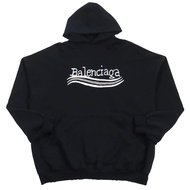 成色極佳BALENCIAGA 2023AW 739024 做舊Logo印花大尺碼連帽衛衣 黑色 男款 2碼