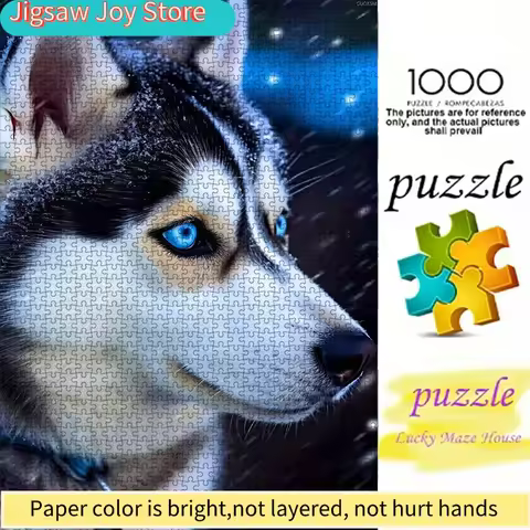 DIY Paper Puzzle, Snowy Blue-Eyed Husky, Husky Puzzle, Blue-Eyed Husky Puzzle) High Quality White Ca