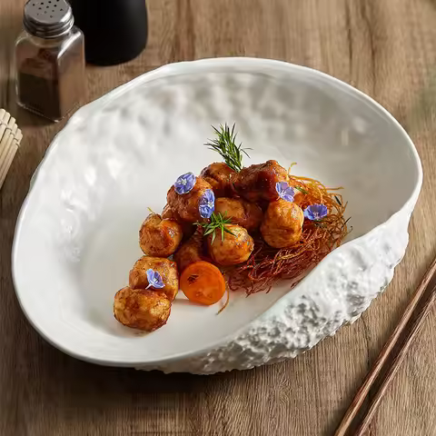 Creative Steamed Fish Soup Plates Hotel Tableware Rock Patterned Shell Plates Household Living Room 