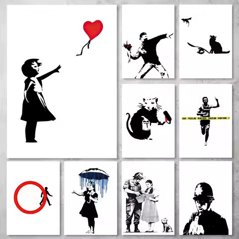 Banksy Canvas Art Poster Gallery Prints Self Adhesive Home Decor Decoration Wall Decals Living Room 