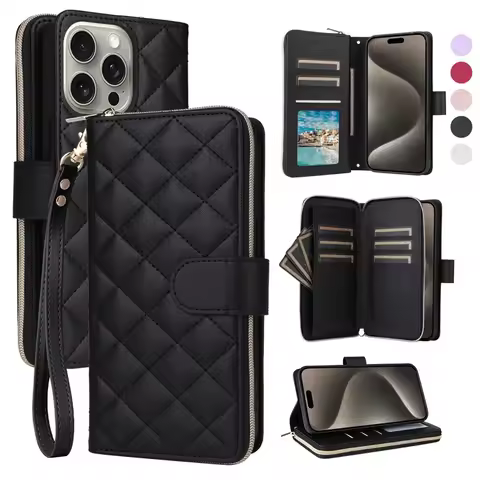 Luxury Leather Zip Wallet Card Phone Case for Samsung Galaxy S26 Ultra S25 FE S24 Plus S23 S22 S21 C