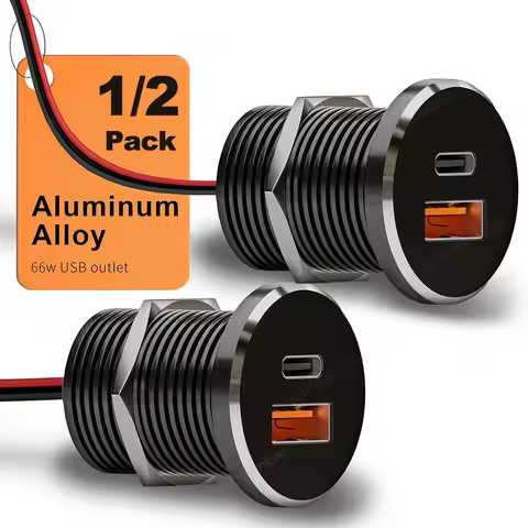 1-2 Pack Mini 66W 12V USB Outlet PD 30W Type-C QC3.0 36W USB-A Dual Port Aluminum Fast Charging Sock
