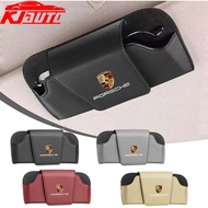 Porsche Car Sun Visor Glasses Case Pu Leather Sunglasses Holder Storage Box Eyeglasses Organizer For