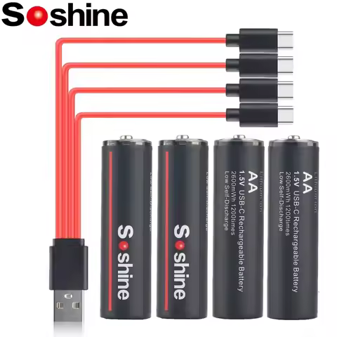 Soshine Original 1.5V 2600mWh Rechargeable Battery AA Lithium Batteries Type-C charging with 4-in-1 