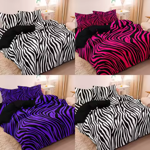 3pcs Bedding Set Rose Red Zebra Print Leopard Print Digital Print Duvet Cover Set,,Digital Print,Usi
