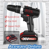 [PACKAGE] Fox FX-36V Cordless Impact Driver Drill Double Speed Adjustment with 2Pcs 36V Lithium Battery Tool Set