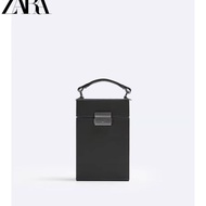 🍒ZARA HOME 2024 SS New Men Bag Black Retro Hard Handbag Box Bag man sling bag phone bag