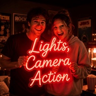 Custom 3‑Line Custom Lights LED Neon Sign, USB‑dimmable clear acrylic backplate with retro red glow,