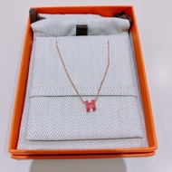 HERMES 項鏈粉紅色玫瑰金MINI POP H NECKLACE ROSE EXTREME X RGHW