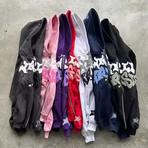 Y2K Streetwear Zip Hoodie Y2K Sweatshirt Hip Hop Letter Graphic Print Oversized Hoodie New Harajuku 