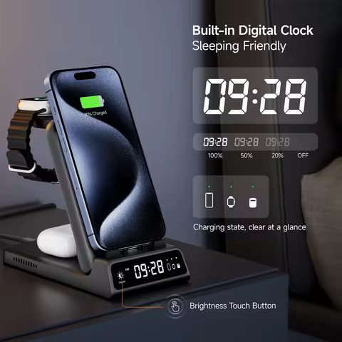 SwanScout 703A Wireless Charger for iPhone 17 16 15 14 Charging Station for Apple Watch 11 10 9 Ultr