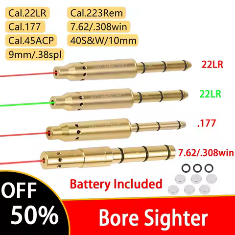 Tactical 22LR 22 LR Red Green Laser Bore Sight Kit 9mm .38spl .177 .223Rem 10mm 40S&W .45ACP Cal Pis