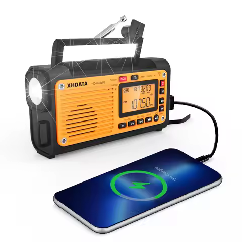 XHDATA D-608WB FM/AM/SW/WB Emergency Crank Radio NOAA Alert Weather Radio with Phone Charger/Bluetoo