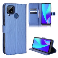 Realme C15 Casing Flip Phone Holder Stand Realme C15 Case Wallet PU Leather Back Cover